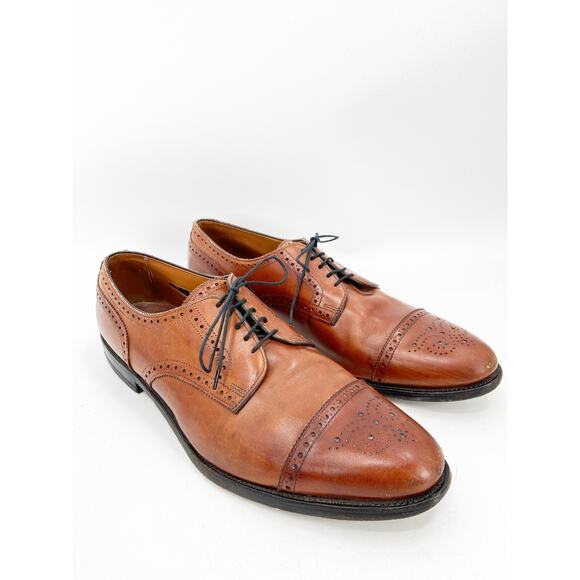 Allen Edmonds Sanford Brown Burnished Leather Laser Cut Lace Up Oxford Shoes